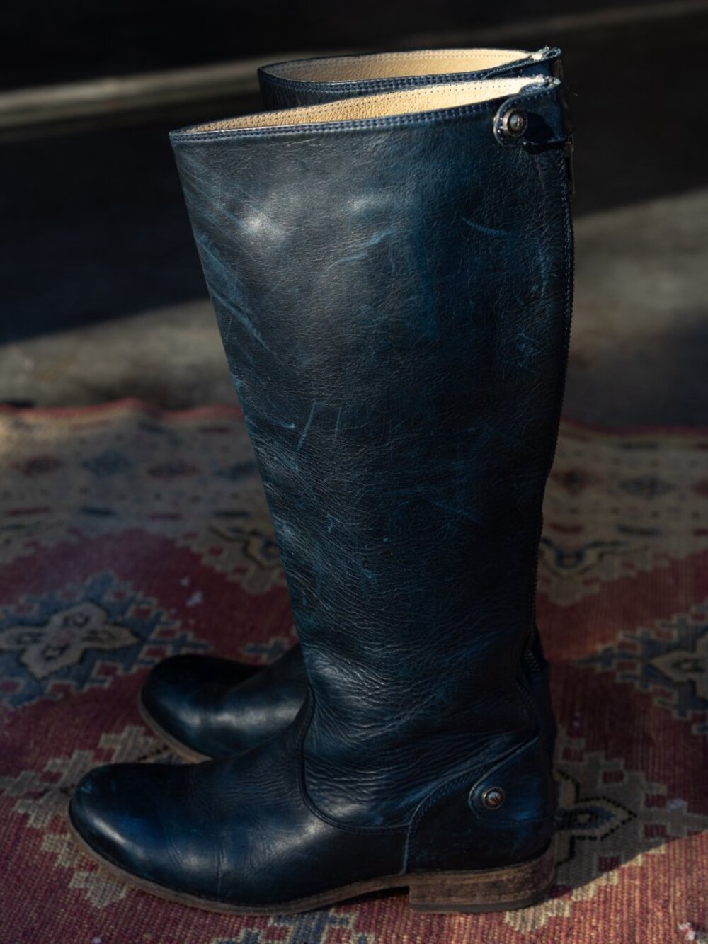 Frye Dark Blue Leather Tall Riding Boots
